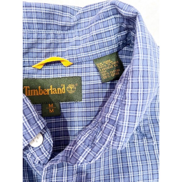 Timberland Button Down Shirt Men's M Blue Plaid Long Sleeve 100% Cotton Preppy‎ - Picture 4 of 4
